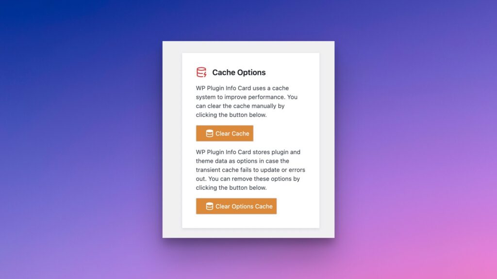 Clear Cache Option in WP Plugin Info Card