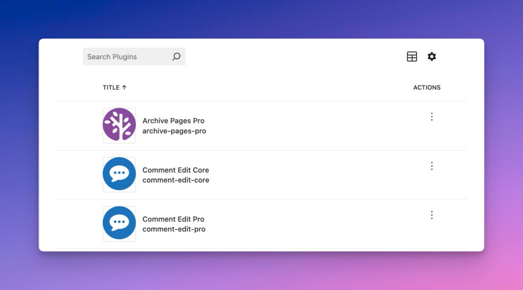 The Plugin List Screen for Custom Plugins