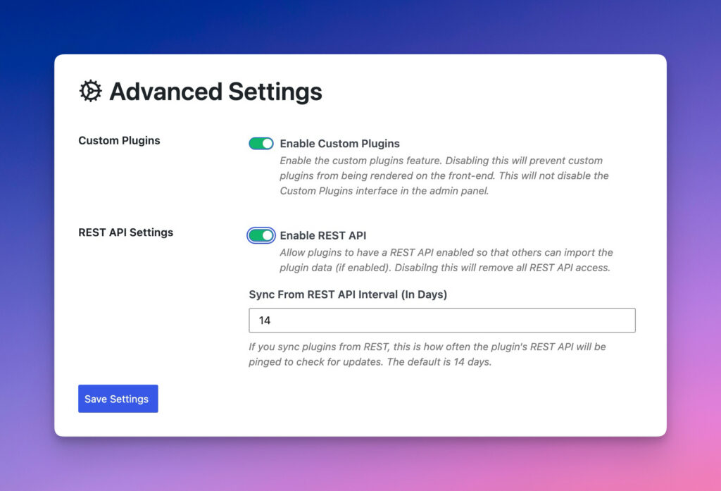 Enabling the REST API in the Admin Settings