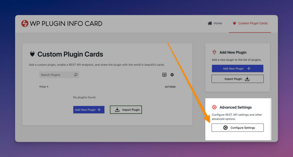 Advanced Settings on the Custom Plugins Screen
