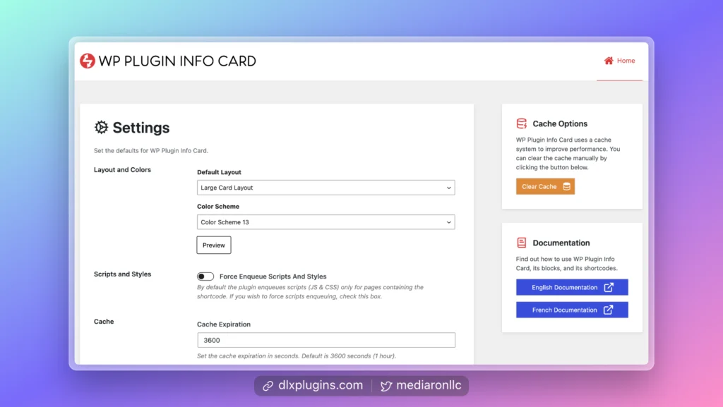 Admin Settings for WP Plugin Info Card